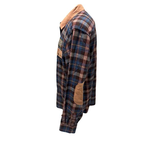 High West Distillery Flannel Shirt XXL Plaid Suede Collar Elbow Patches Whiskey - Picture 3 of 6
